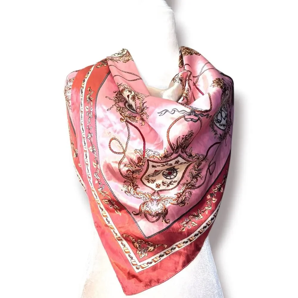 Pink Equestrian Novelty Print Square Scarf Satiny Romantic Horse Girl Accessory